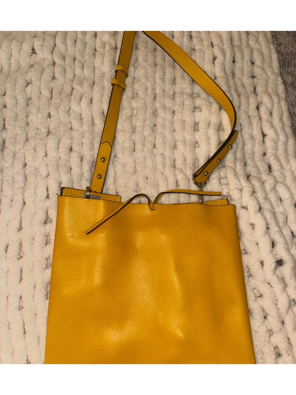 ZARA Mustard Yellow Leather Crossbody Tote - Classic Shoulder Bag